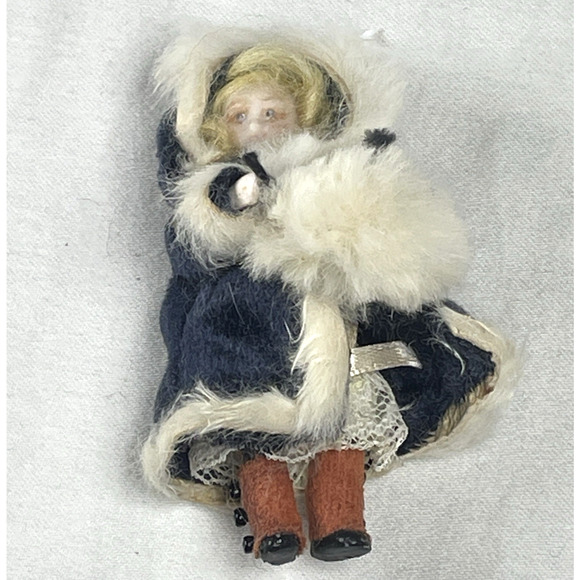 Victorian Girl Doll Artisan Dollhouse Miniature 1:12 Handmade Bisque Velvet Coat - Picture 1 of 9